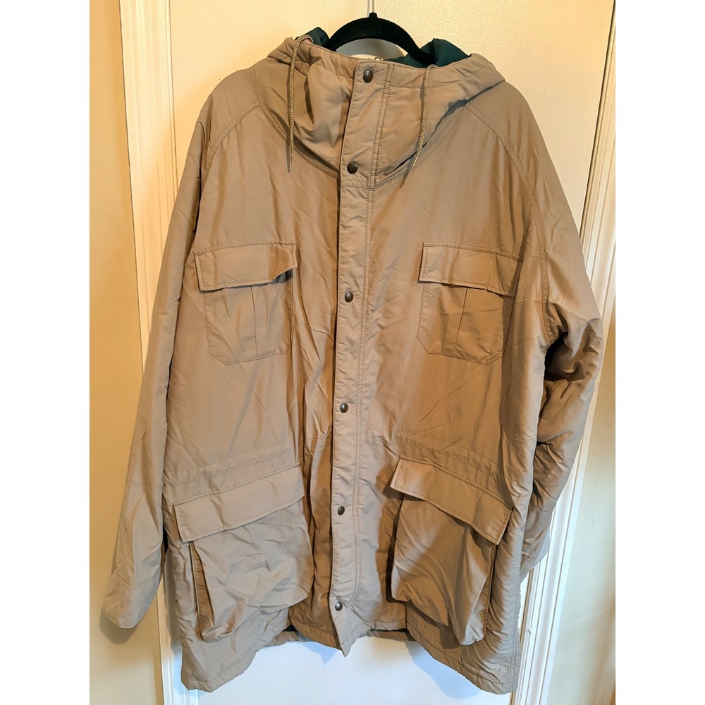 Lands End Mens Khaki Hooded Parka Jacket Extra Large 46-48 Warm‎ Outerwear XL